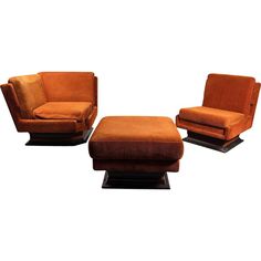 an orange chair and ottoman sitting next to each other