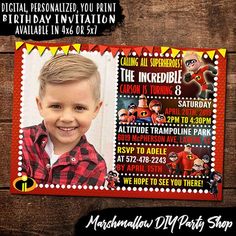 The Incredibles Birthday Invitation Digital-Print Yourself | Etsy Jojo Siwa Birthday, Ben And Holly, Stationary Store, All Superheroes, 2nd Birthday Invitations, Trampoline Park, Social Media Site, Party Shop, Printed Materials