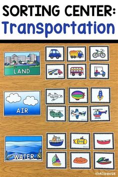 the sorting center transportation game is shown with pictures and words to help kids learn how to use