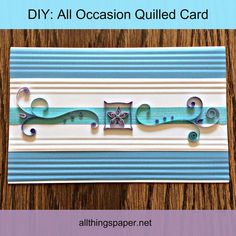 rectangular handmade card with quilled flower and scrolls in pastel summer colors Quilling Cards, Card Tutorial, Pattern