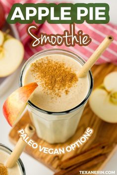 an apple pie smoothie in a glass with cinnamon sprinkles