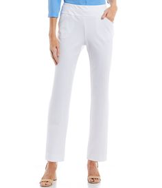 From Investments, these pants feature:two-way stretch fabricationfunctional front pocketsSecret Support® tummy panelpull-on constructionapprox. 29" short inseam; 31" regular inseam; 33" long inseampolyester/rayon/spandexmachine washImported. White 4-way Stretch Straight Leg Bottoms, Mid-rise 4-way Stretch Pants With Side Pockets, Stretch Pants With Side Pockets And 5-inch Inseam, Bottoms With Side Pockets And 4-way Stretch, Straight Leg Bottoms With 4-way Stretch, Fitted White Bottoms With Hip Pockets, Mid-rise Bottoms With Comfort Waistband And 4-way Stretch, Bottoms With Side Pockets And 4-way Stretch, 5-inch Inseam, Fitted White Pants With Hip Pockets