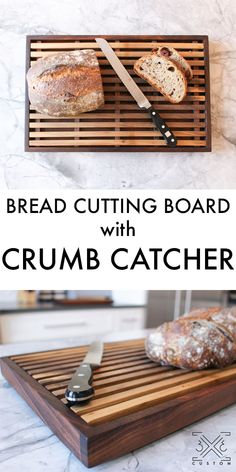 bread cutting board with crumb catcher on it