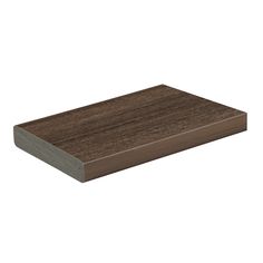 a wooden board with dark wood grains on the top and bottom, against a white background