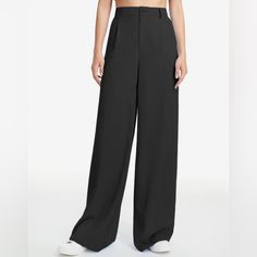 Nwt Szxs Wide Leg Trousers Waist Msrmnt Side To Side Laid Flat=13.5” Polyester Texture Is Similar To A Twill They Are Silky And Drape Beautifully On The Body Sleek Black Full-length Pants, Black Fitted Wide Leg Summer Pants, Fitted Black Wide Leg Pants For Summer, Versatile Black Formal Pants, Black Versatile Bottoms For Formal Occasions, Black High Rise Summer Pants, Sleek Black High-waist Wide Leg Pants, Versatile Fitted Black Wide Leg Pants, Black Tailored Sleek Wide Leg Pants