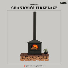 an image of a fireplace made out of wood and logs with the caption grandma's fireplace