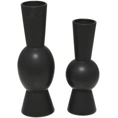 two black vases sitting next to each other