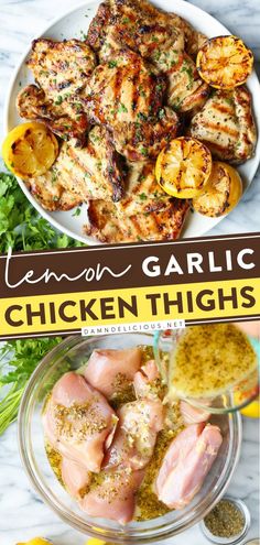 LEMON GARLIC CHICKEN THIGHS, chicken recipes, simple dinner recipes Lemon Garlic Chicken Thighs, Best Marinade, Garlic Chicken Thighs, Easy Summer Dinners, Lemon Garlic Chicken, Summer Recipes Dinner, Grilled Chicken Recipes