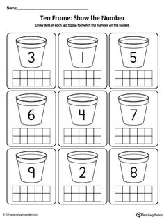 the ten frames show the numbers for each cup in this printable worksheet