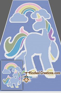 a cross stitch pattern with an image of a unicorn and a rainbow