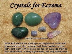 Eczema Crystal Tips, Crystal Uses, Crystal Therapy, Crystal Healing Stones, Crystal Magic, Crystal Meanings, Minerals And Gemstones, Rocks And Gems, Fete Halloween