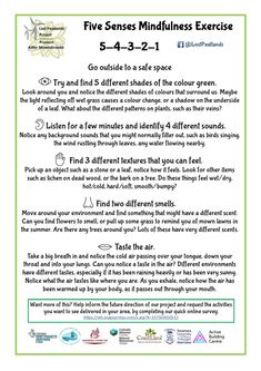 a flyer with the text five sense mindfulnesss exercise