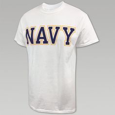 Put on your navy and gold with this awesome Navy T-shirt!   &nbsp  100% Cotton Unisex fit Screen print "Navy" across the front chest Designed and Printed in the USA Navy Collegiate T-shirt With Letter Print, Collegiate Navy T-shirt With Letter Print, Navy Collegiate Style T-shirt With Letter Print, Navy Collegiate T-shirt With Graphic Print, Collegiate Navy T-shirt With Graphic Print, Collegiate Navy Graphic Print T-shirt, Navy T-shirt With Letter Print For Streetwear, Navy Letter Print T-shirt For Streetwear, Navy Crew Neck T-shirt For Fans