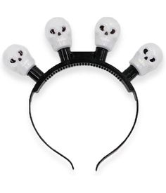 Like cartoons with lightbulbs over their heads, the Light Up Skeleton Headband is a great idea for Halloween. The three plastic craniums are illuminated with battery-powered lights (not brains) over your head, on this comfy and sturdy accessory. The headband slips nicely over or into styled hair and stays put with lightweight materials that won't weigh your dome down. We couldn't ignore noticing the pun of having a BAND of HEADS on this headband, but we'll leave the dad jokes to someone else. Pi Adjustable Plastic Halloween Costume Accessories, Home Halloween Costumes, Idea For Halloween, Styled Hair, Tipsy Elves, Battery Powered Light, Lightbulbs, Dad Jokes, Halloween Outfits