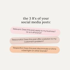 the 3 r's of your social media posts what does this post apply to my business? or is it off brand?