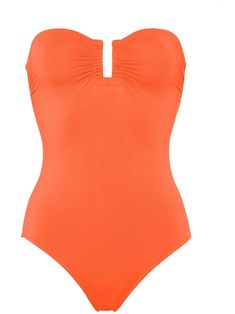 tangerine orange stretch-design strapless gathered detailing pull-on style Be mindful to try on swimwear over your own garments. Swimsuit Orange, Yellow Swimsuit, Strapless Swimsuit, Orange Swimsuit, Be Mindful, Tangerine Orange, Yoko London, City Dress, Summer Beach Wear