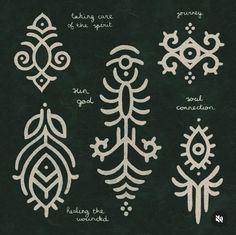 four different types of ornamental designs on a black background