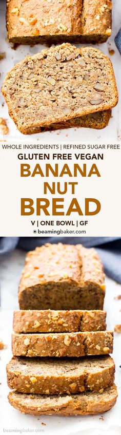 banana nut bread is stacked on top of each other