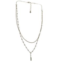 Layer your necklaces like a professional with Poppy! This combo of the stunning Teresa and Hilary chains with .75" bar charm make it effortless. Pro Tip: Want it longer? Grab one of our necklace extenders to add 2.25." Add more layers, with no tangling, with the necklace layering clasp. We love to add the Danni Connection Necklace as a top layer. Adjustable Double Chain Necklace For Everyday, Silver Charm Necklace For Layering, Silver Charm Necklaces With Chain For Layering, Silver Charm Necklaces For Layering, Everyday Sterling Silver Layered Necklace With Adjustable Chain, Silver Minimalist Charm Necklace For Layering, Minimalist Multi-strand Metal Layered Necklace, Minimalist Metal Layered Necklace For Everyday, Layered Minimalist Metal Jewelry