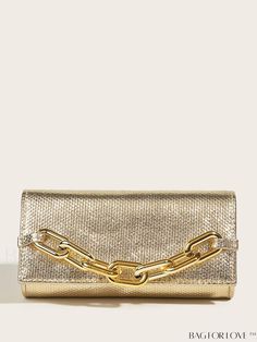 BagForLove - Chic Metallic Envelope Bag with Chain Detailing Gold Envelope, Bag With Chain, Envelope Bag, Word Wrap, Evening Clutch Bag, Evening Clutch, Square Bag, Gold Details, Chain Styles