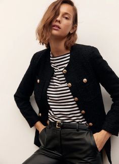 Boucle Jacket Outfit, How To Have Style, Black Tweed Jacket, Chanel Style Jacket, Cotton Jackets Women