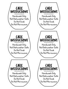 four wine glasses with instructions for care instructions