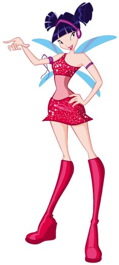 a cartoon girl dressed in red and pink