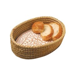 two pieces of bread sitting in a basket