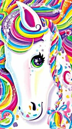 a painting of a rainbow colored unicorn with stars on it's head and manes