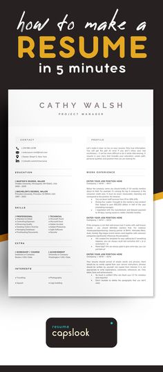 a professional resume template with the title how to make a resume in 5 minutes