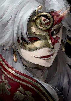 an anime character with white hair and red eyes