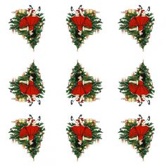 six christmas stickers with santa's sleighs and holly wreaths