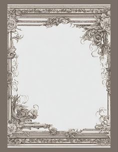 an ornate frame with flowers and vines on the edges is shown in black and white