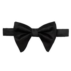 A solid black teardrop shaped pretied bow tie. Comes with matching pocket square. Pre-tied Satin Bow For Black Tie Events, Classic Adjustable Bow Tie For Black-tie Events, Classic Bow Tie For Black-tie Events, Classic Solid Bow Tie, Classic Solid Color Bow With Ties, Classic Solid Suit And Tie Accessories With Decorative Bow, Solid Black Tie With Decorative Bow, Black Tie Classic Bow Tie, Business Ties With Decorative Bow