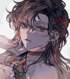 an anime character with long hair and red eyes