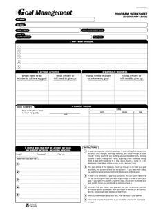 the goal management worksheet is shown in black and white, with text on it