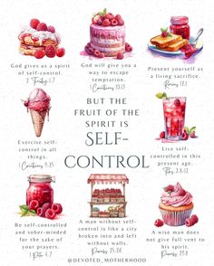 the fruit of the spirit is self - control with words and pictures on it, including raspberries