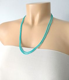 "This is a one strand beaded turquoise necklace, with NO CLASP, and can be worn in multiple ways, as shown in pictures. ❤ SIZES This item is one size fits all. ❤ PROCESSING AND SHIPPING Most orders are made and shipped out in one business day. Please check delivery timeframes for your location on the description below. ❤ CUSTOM ORDERS If you like this item in a different color, send me a message indicating: color, size and quantity needed. I will send you a link for a \"custom order\" and you'll Elegant Double Strand Turquoise Beaded Necklace, Elegant Turquoise Double Strand Beaded Necklaces, Turquoise Multi-strand Jewelry With Tiny Beads, Turquoise Beaded Necklaces With Round Beads For Weddings, Turquoise Beaded Necklaces For Wedding With Round Beads, Turquoise Beaded Necklaces For Wedding, Turquoise Beaded Necklace For Weddings, Turquoise Multi-strand Beaded Necklaces With Tiny Beads, Turquoise Multi-strand Tiny Beads Necklace