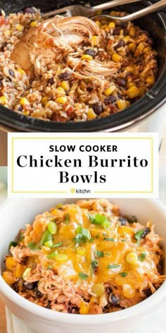 slow cooker chicken burrito bowls are the perfect meal for busy weeknights