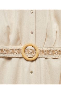 A beautifully woven belt accentuates the waist of a short-sleeve shirtdress in an airy weave. Front button closure Spread collar Short sleeves Removable belt 80% viscose, 15% linen, 5% cotton Machine wash, line dry Imported Casual Belts For Workwear In Spring, Casual Belts For Spring Workwear, Casual Spring Belts For Workwear, Chic Woven Belt For Beach, Chic Woven Belts For Beach, Summer Beach Shirt Dress With Belt, Summer Beach Belted Shirt Dress, Chic Woven Belts For The Beach, Spring Beige Belted Dress With Tie Waist