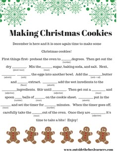 a christmas cookie poem for kids to use in the holiday themed book, making christmas cookies