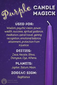 Color Magick, Purple Candle, Candle Color Meanings, Candle Magic Spells, Purple Magic, Spells For Beginners, Purple Candles