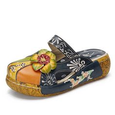 soft clogs color reblue size 6 for women Festival Sandals, Hippie Shoes, Flower Slippers, Floral Sandals, Flower Shoes, Handmade Leather Shoes, Platform Clogs, Leather Platform Sandals, Leather Slippers