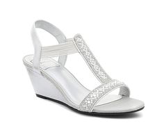 LifeStride Yaya Wedge Sandal | DSW Elegant Slip-on Wedge Sandals For Spring, Elegant Slip-on Sandals For Summer, Formal Summer Wedge Sandals With Cushioned Footbed, Silver Slip-on Wedge Sandals For Spring, Wedge Sandals Wedding, Dressy Wedges, Sparkly Shoes, Bridal Sandals, Bridesmaid Shoes