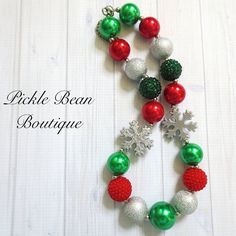 New Without Tags Red, Green, And Silver Chunky Beaded Necklace With Two Snowflake Beads. -Perfect Addition To Christmas Photo Shoots And Christmas Outfits -Measures 19 Inches Long And Has An Adjustable Clasp -Fits Best On 6 Months To 13 Years, But Will Fit Older Kids And Adults Because Of The Adjustable Clasp Comes From My Pet Free, Smoke Free Home. Snowflake Beads, Mood Ring Colors, Puzzle Piece Necklace, Unicorn Bracelet, Kids Accessories Jewelry, Christmas Clothes, Elephant Earrings, Christmas Necklace, Bff Necklaces