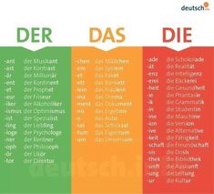 three different colors with the words der, das and die in each color scheme on them