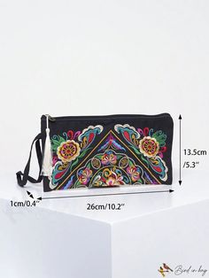 BirdinBag - Vintage Embroidered Womens Wallet: Large Capacity Clutch with Phone Case & Coin Purse Black Embroidered Rectangular Pouch, Rectangular Embroidered Coin Purse, Daily Use Embroidered Rectangular Wallet, Womens Wallet, Bag Bag, Square Bag, Wallets For Women, 4 Inch, Coin Purse