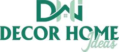 the dn decor home ideas logo is shown in green and white with an arrow above it