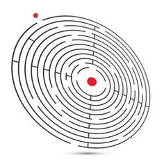 a red dot is in the center of a circular maze