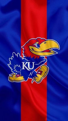 the kansas state flag is shown in blue, red and white stripes with an eagle on it